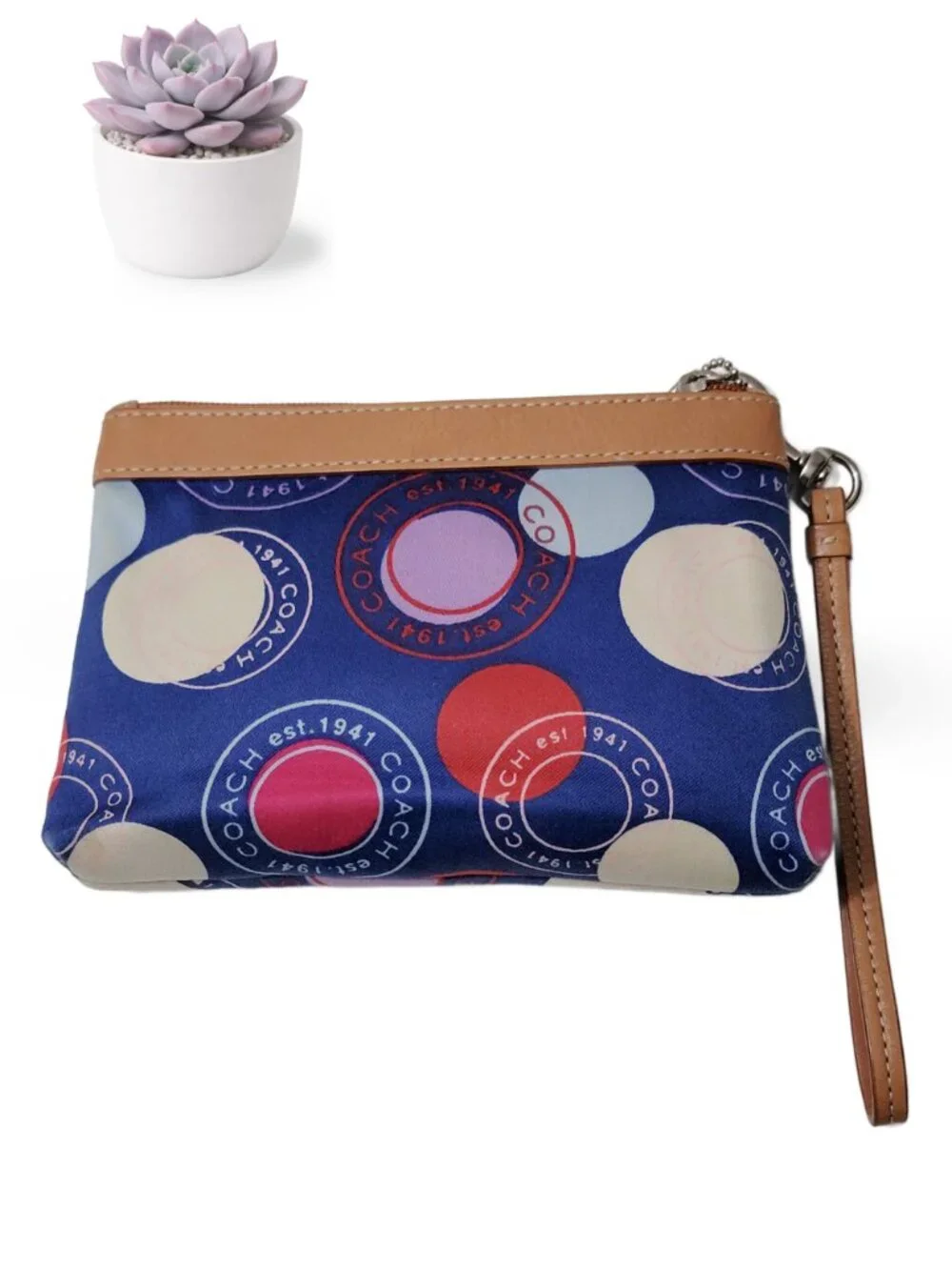 Coach Snap Print Wristlet Blue Red White Canvas Leather Trim Small Pouch Y2K